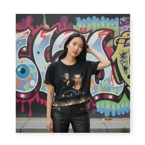 new Upcycled Vintage LF ☀︎︎ Ricky Martin Gold Medallion Embellished Band Tee ☀︎︎